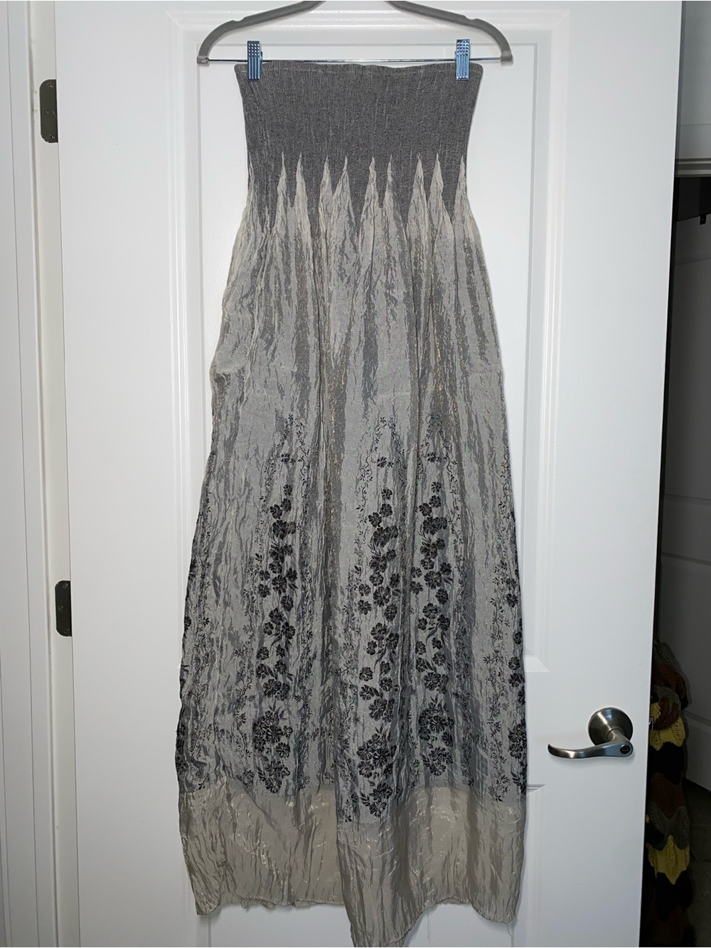 Lapis Gray Ribbed Top with Black Tie Detail
